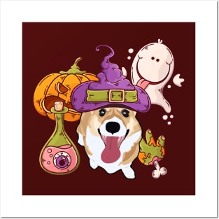 Halloween Corgi Witch - Silly Ghost Posters and Art